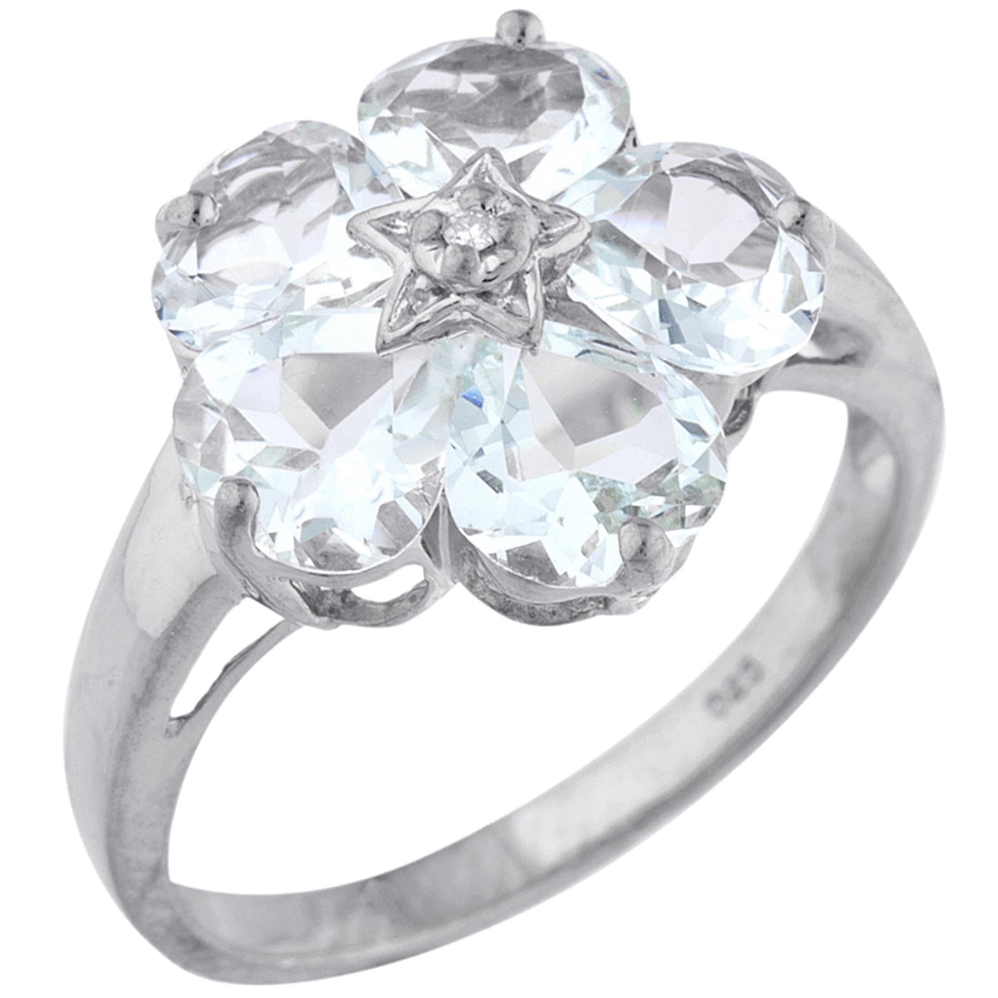 14Kt Gold Aquamarine & Diamond Heart Flower Design Ring