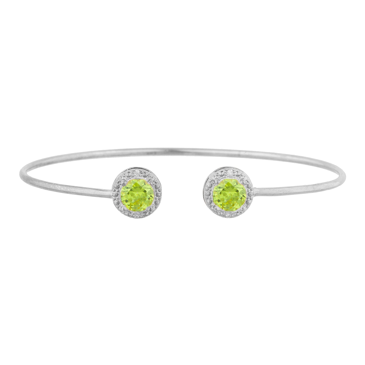 2 Ct Peridot & Diamond Round Bangle Bracelet .925 Sterling Silver