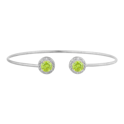 2 Ct Peridot & Diamond Round Bangle Bracelet .925 Sterling Silver