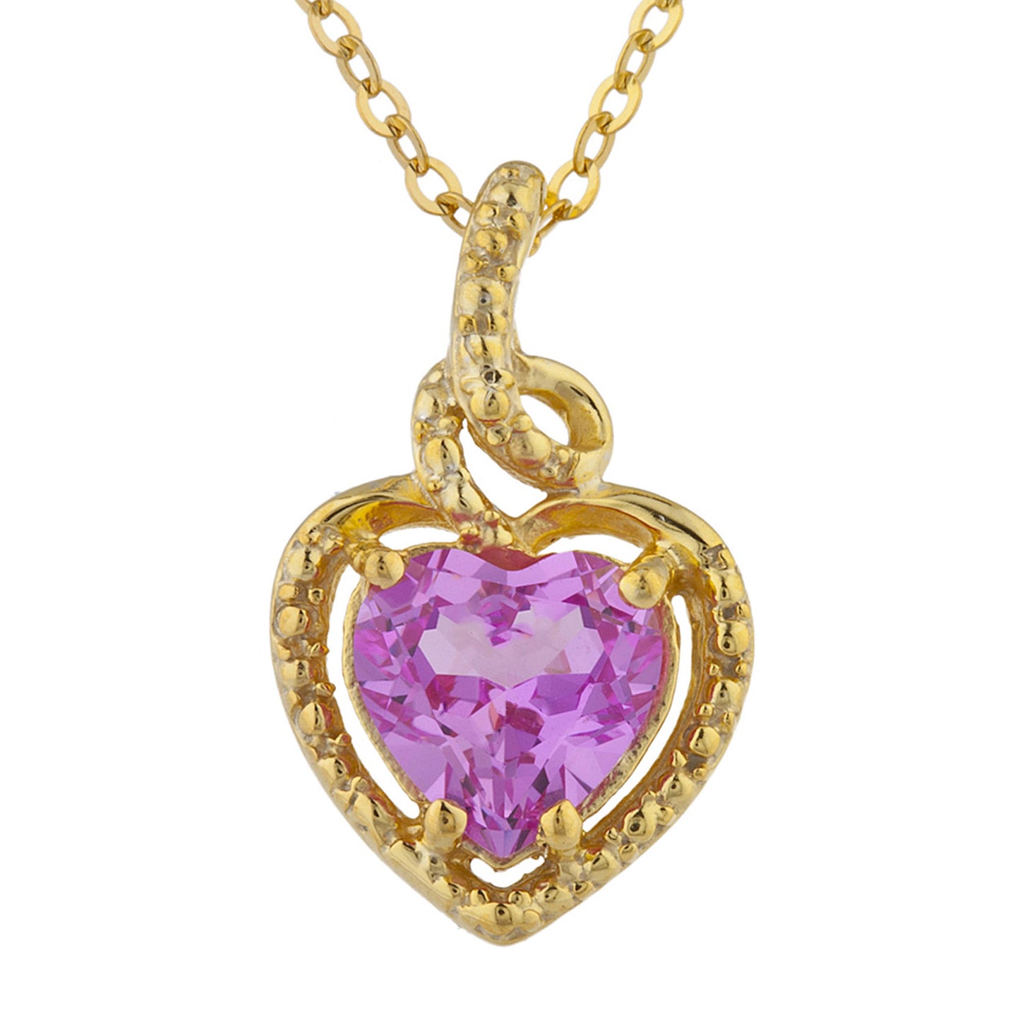 14Kt Yellow Gold Plated Pink Sapphire Heart Design Pendant