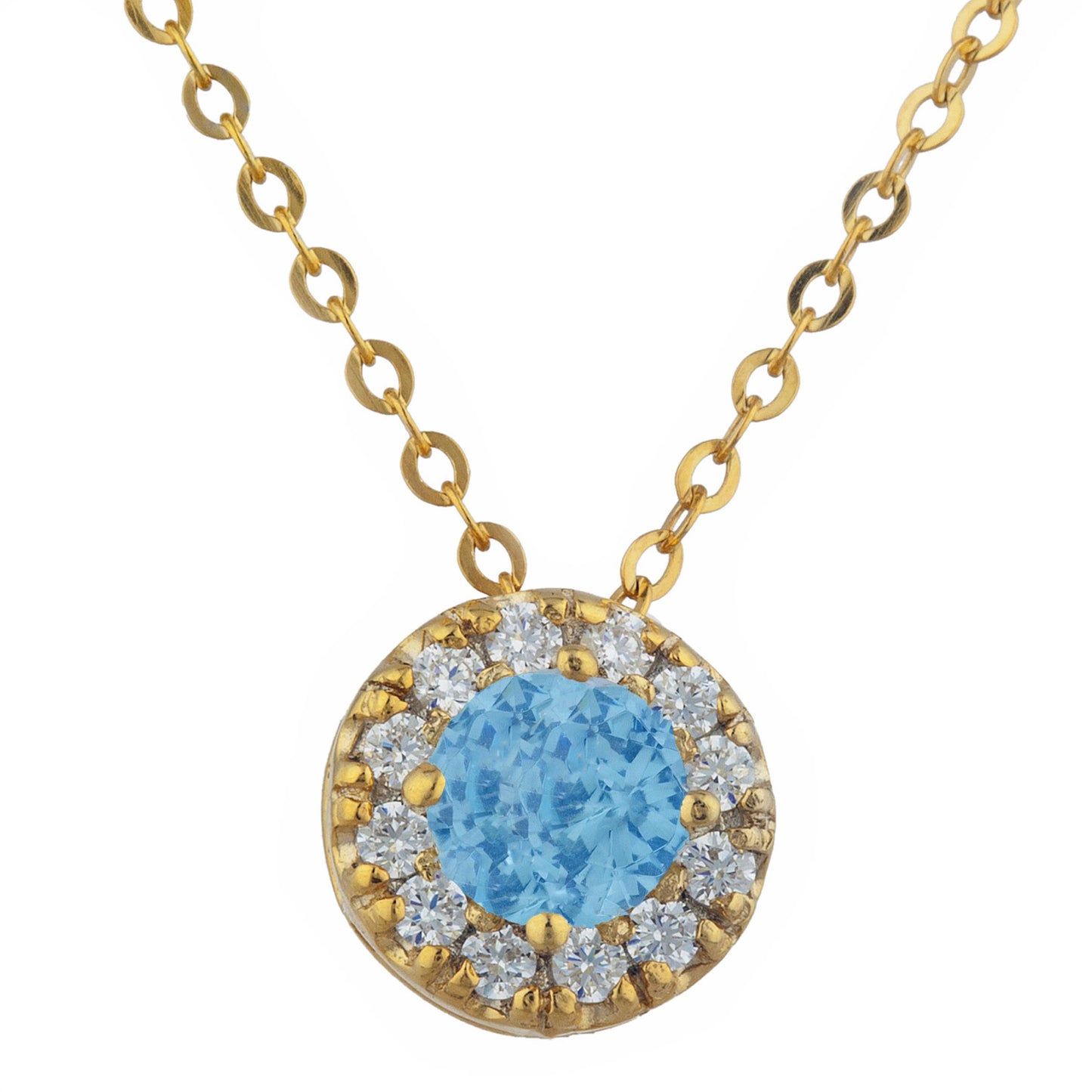 14Kt Gold 0.50 Ct Blue Topaz Halo Design Pendant Necklace