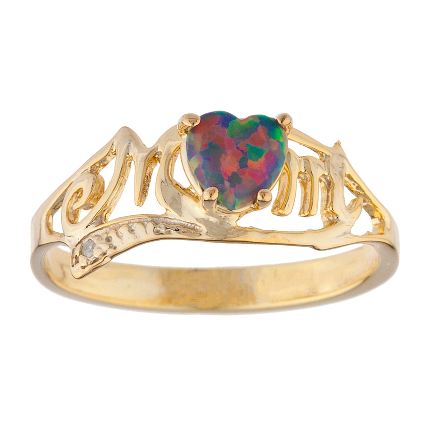 14Kt Gold Black Opal & Diamond Heart Mom Ring