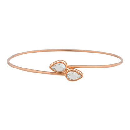 14Kt Rose Gold Plated Genuine Aquamarine Pear Bezel Bangle Bracelet