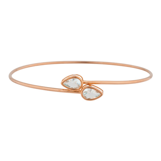 14Kt Rose Gold Plated Genuine Aquamarine Pear Bezel Bangle Bracelet