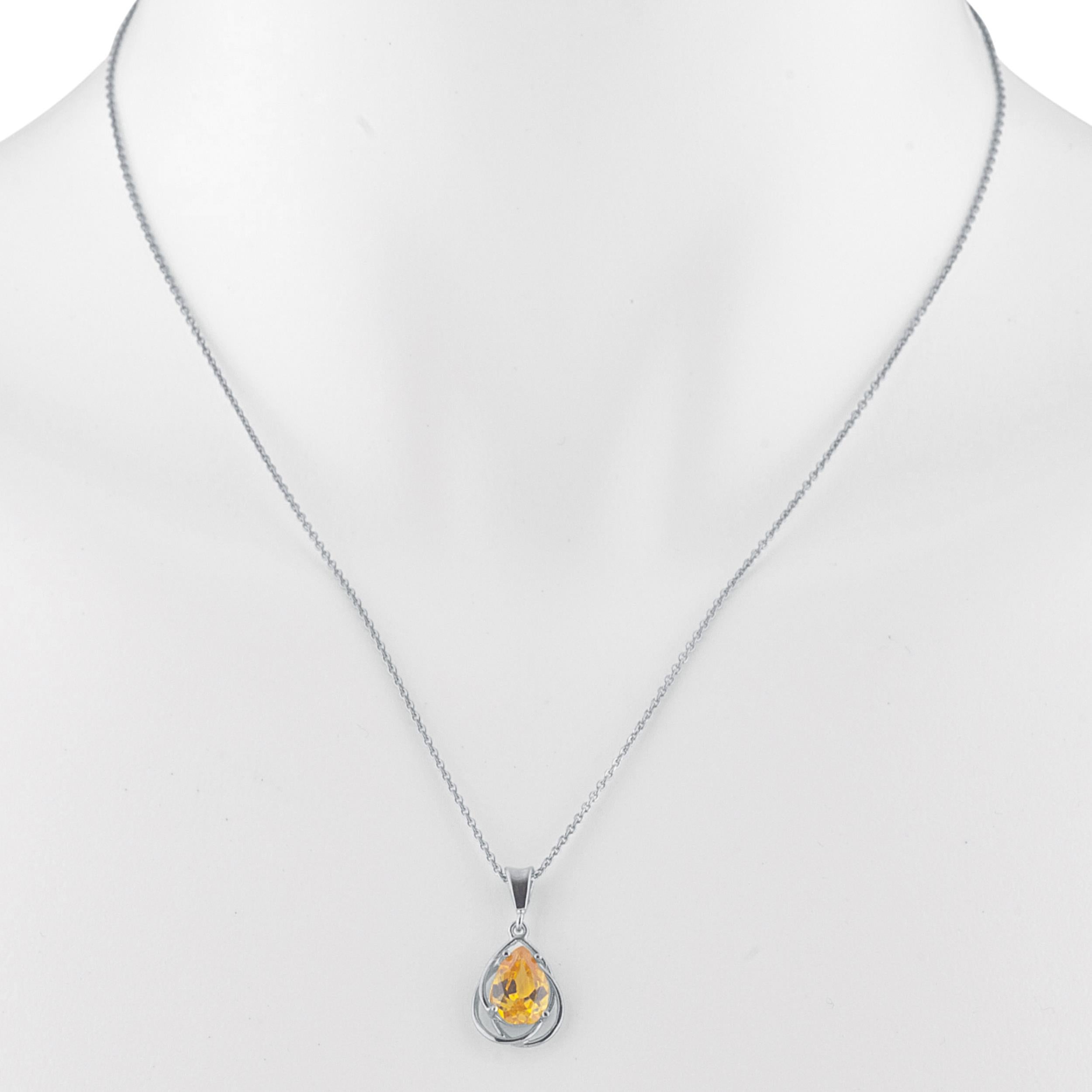 14Kt Gold 2 Ct Yellow Citrine Pear Teardrop Design Pendant Necklace