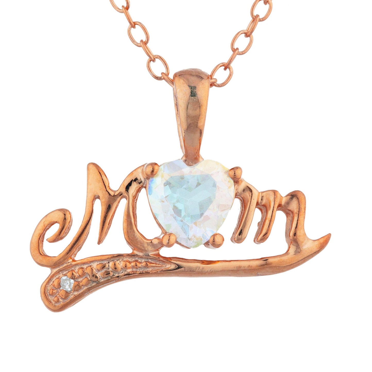 14Kt Rose Gold Plated Natural Mercury Mist Mystic Topaz & Diamond Heart Mom Pendant