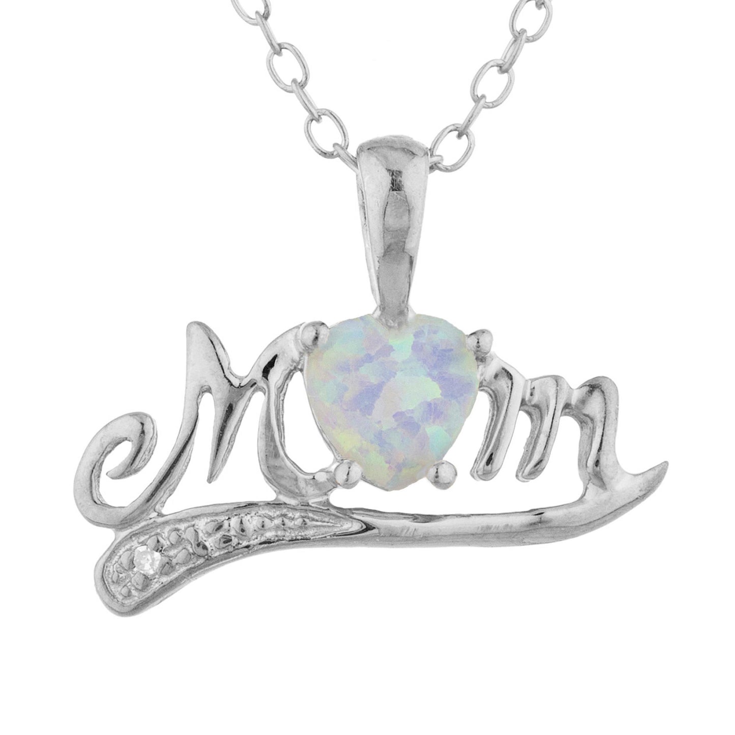 14Kt Gold Opal & Diamond Heart Mom Pendant Necklace