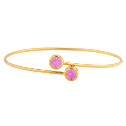 14Kt Yellow Gold Plated Pink Sapphire Round Bezel Bangle Bracelet