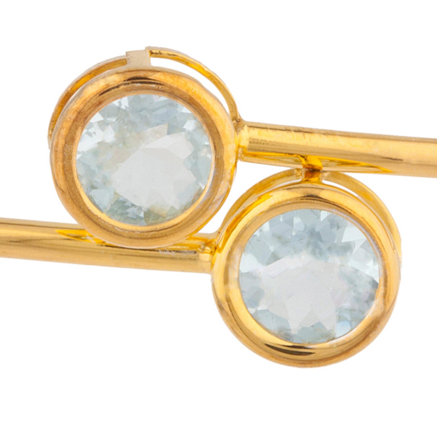 14Kt Yellow Gold Plated Aquamarine Round Bezel Bangle Bracelet