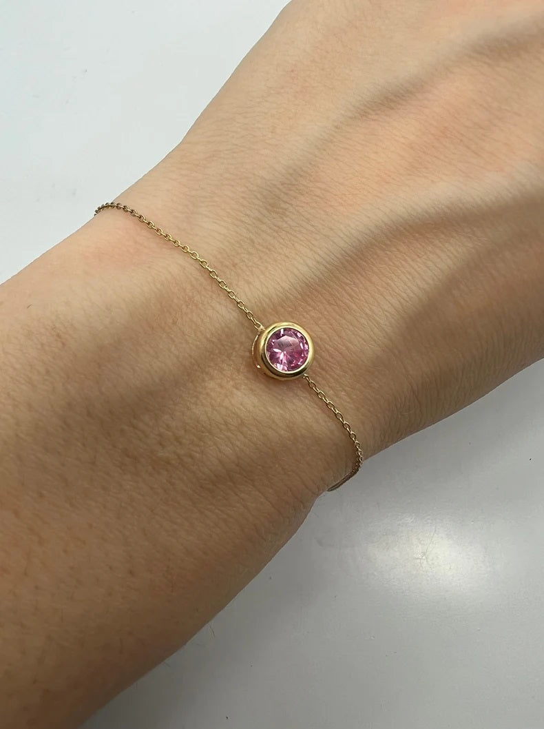 14Kt Gold Pink Sapphire Bezel Bracelet