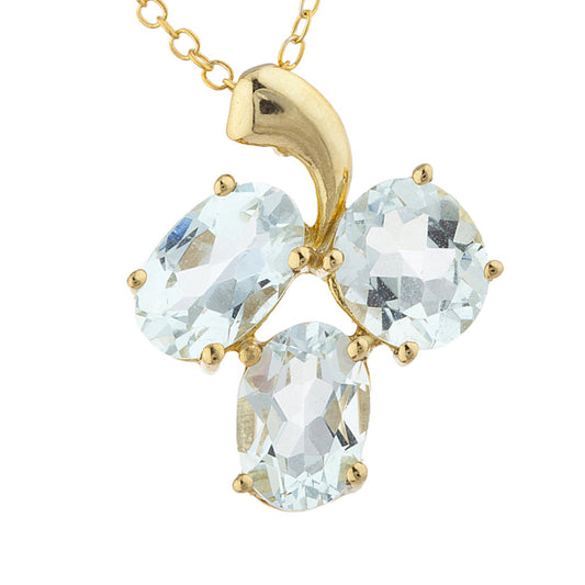 14Kt Yellow Gold Plated Genuine Aquamarine Oval Design Pendant