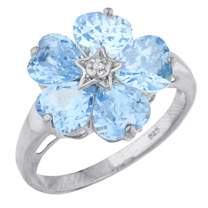 14Kt Gold Blue Topaz & Diamond Heart Flower Design Ring