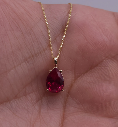 14Kt Gold Ruby Teardrop Pendant Necklace