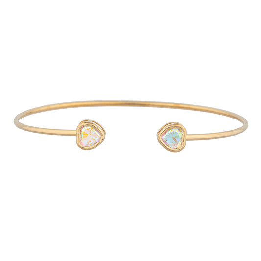 14Kt Yellow Gold Plated Natural Mercury Mist Mystic Topaz Heart Bezel Bangle Bracelet