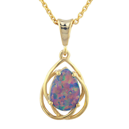 14Kt Gold Black Opal Pear Teardrop Design Pendant Necklace