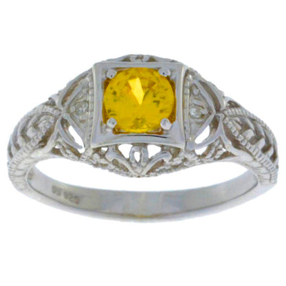 0.50 Ct Citrine & Diamond Round Ring .925 Sterling Silver