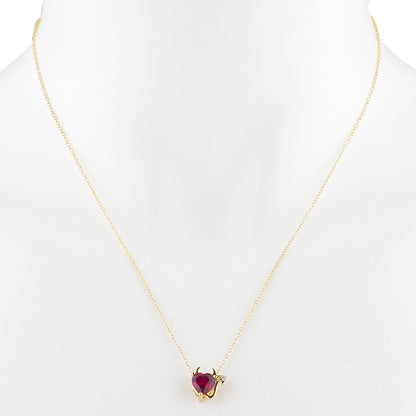 1.5 Ct Created Ruby & Diamond Devil Heart Pendant 14Kt Yellow Gold Silver