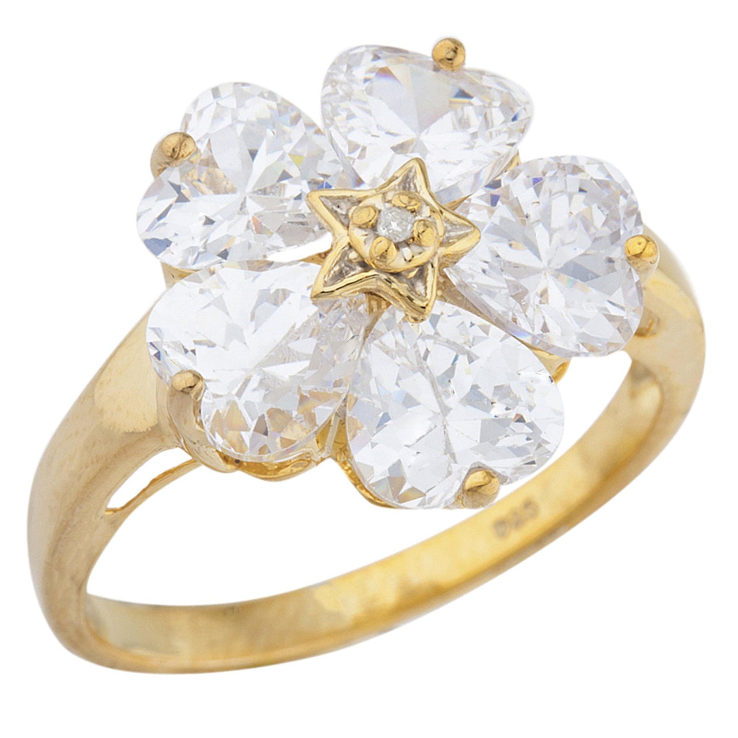 14Kt Gold White Sapphire & Diamond Heart Flower Design Ring