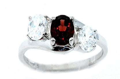 2 Ct Garnet & Zirconia Oval Ring .925 Sterling Silver Rhodium Finish