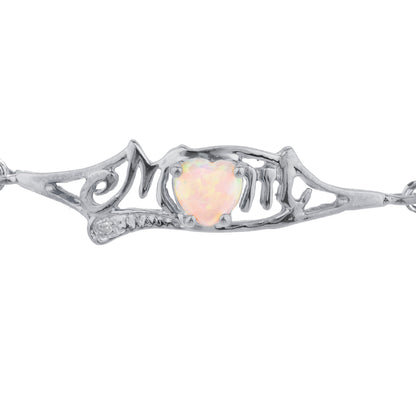 Pink Opal & Diamond Heart Mom Bracelet .925 Sterling Silver