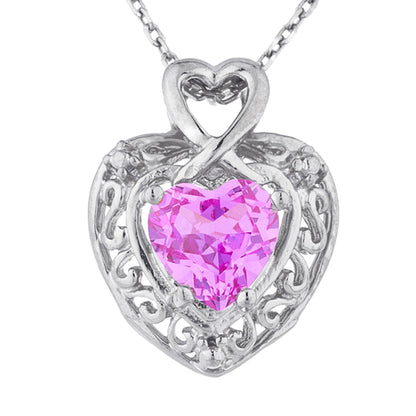 14Kt Gold Pink Sapphire Heart Design Pendant Necklace