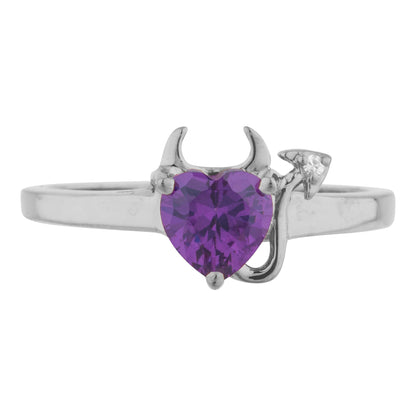 Amethyst & Diamond Devil Heart Ring 14Kt Yellow Gold Rose Gold Silver