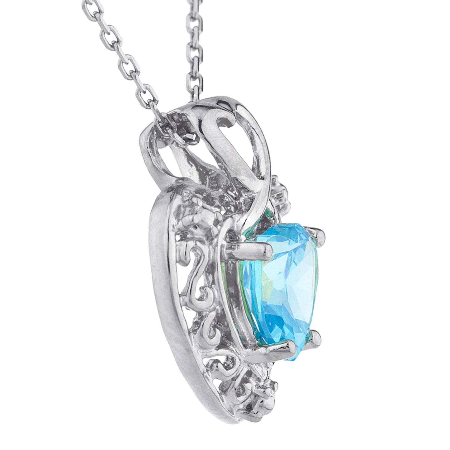 1.5 Ct Swiss Blue Topaz Heart Design Pendant .925 Sterling Silver