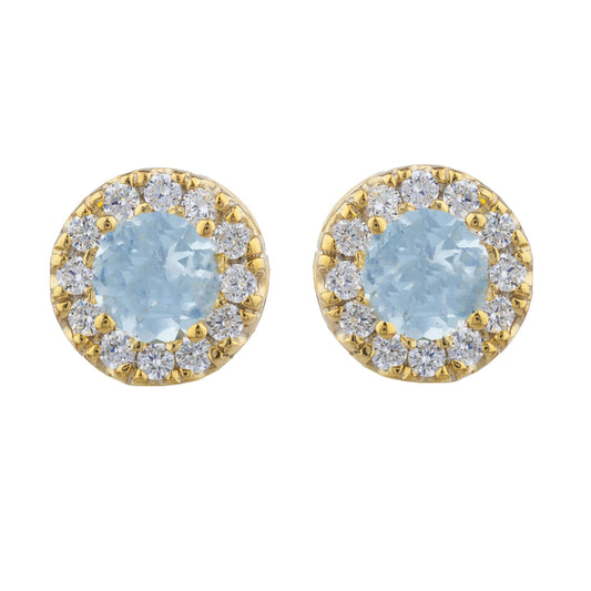 14Kt Gold 1 Ct Aquamarine Halo Design Stud Earrings