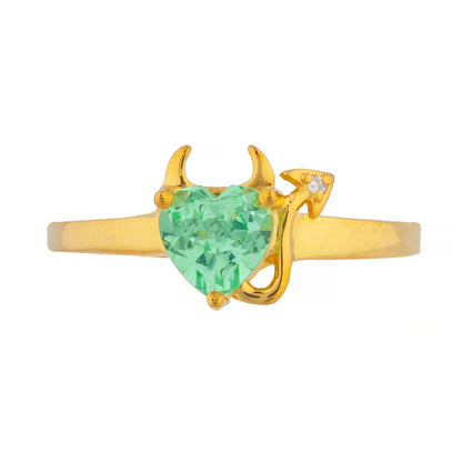 Green Sapphire & Diamond Devil Heart Ring 14Kt Yellow Gold Rose Gold Silver