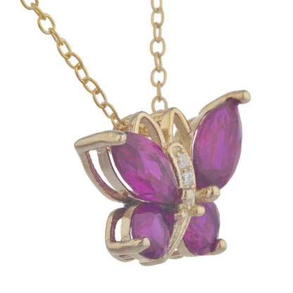 14Kt Yellow Gold Plated Created Ruby Butterfly Pendant