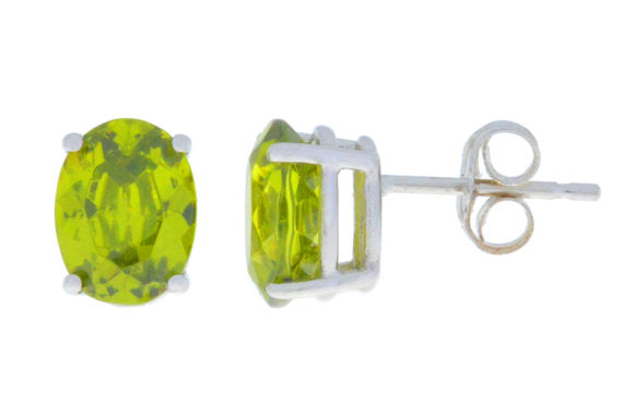 3 Carat Peridot Oval Stud Earrings .925 Sterling Silver