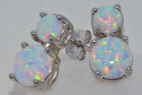 14Kt White Gold Opal Double Stud Earrings