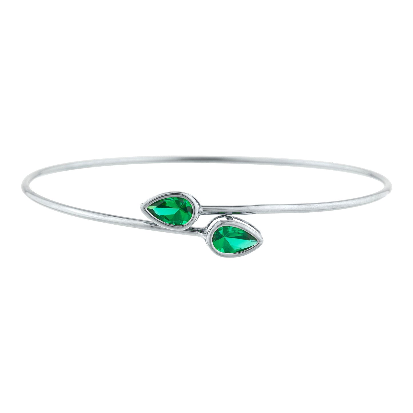 2 Ct Emerald Pear Bezel Bangle Bracelet .925 Sterling Silver