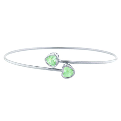 14Kt Gold Green Sapphire Heart Bezel Bangle Bracelet