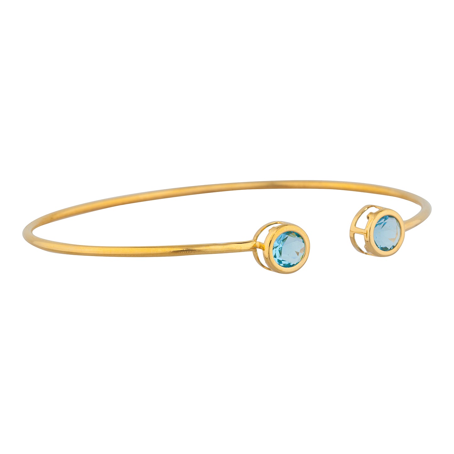 14Kt Gold Blue Topaz Round Bezel Bangle Bracelet