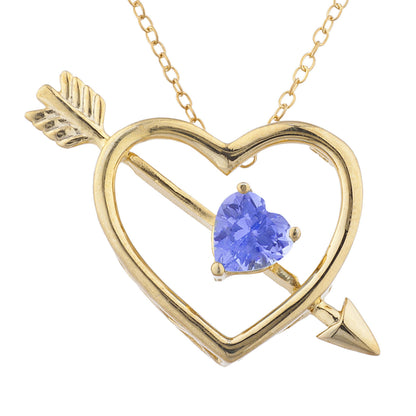 14Kt Gold Tanzanite Heart Bow & Arrow Pendant Necklace