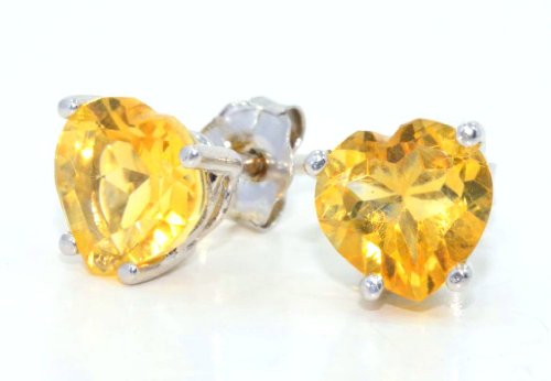 2 Carat Citrine Heart Stud Earrings .925 Sterling Silver