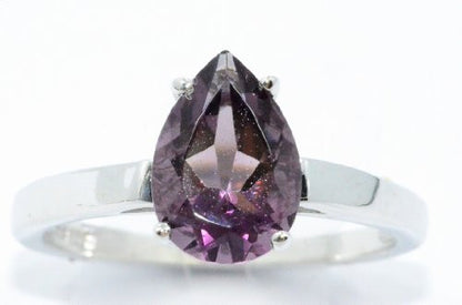 2 Ct Amethyst Pear Ring .925 Sterling Silver Rhodium Finish