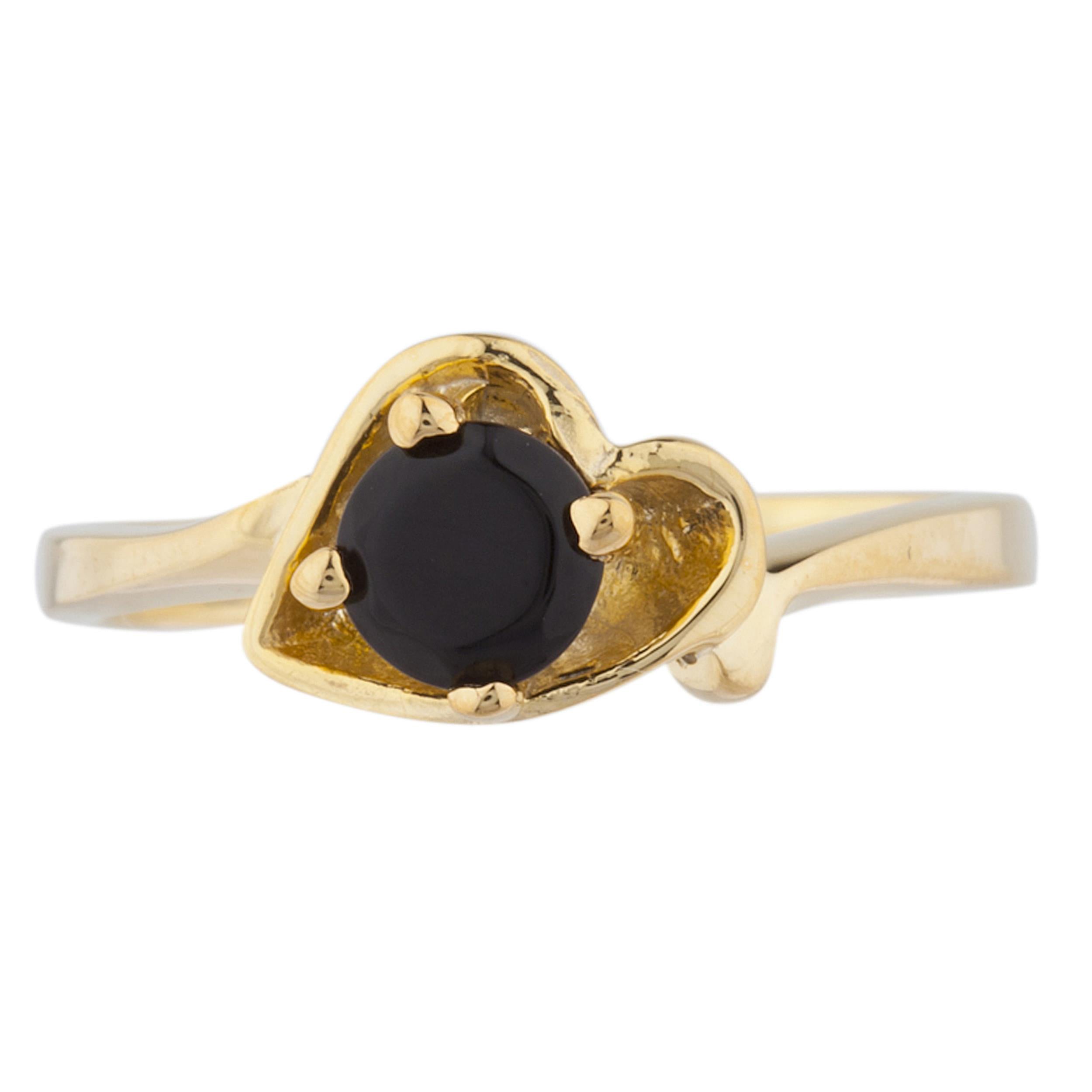 14Kt Gold Genuine Black Onyx Round Heart Ring