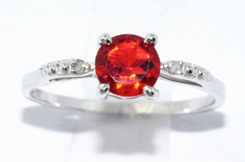 1 Ct Orange Citrine & Diamond Round Ring .925 Sterling Silver Rhodium Finish