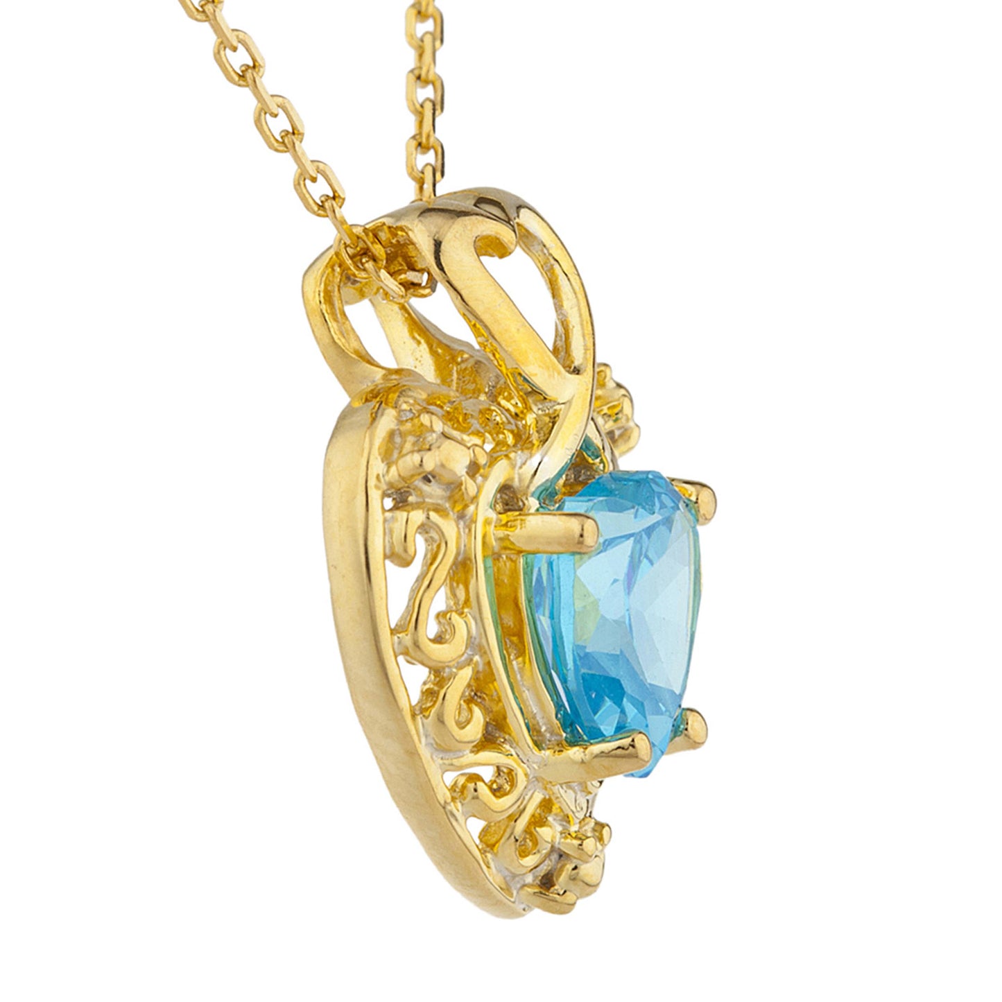 14Kt Yellow Gold Plated Swiss Blue Topaz Heart Design Pendant