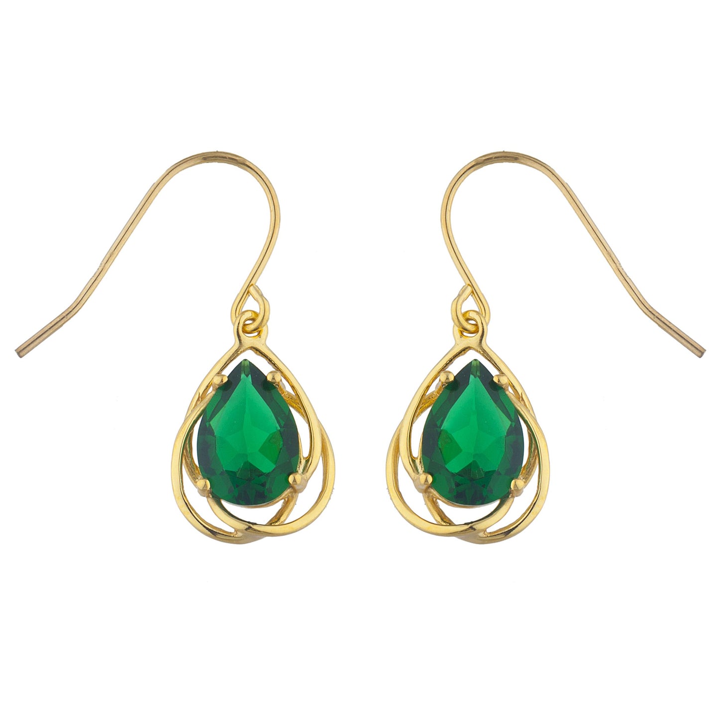 14Kt Yellow Gold Plated Emerald Pear Teardrop Design Dangle Earrings