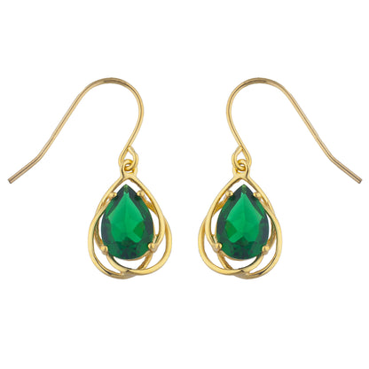 14Kt Yellow Gold Plated Emerald Pear Teardrop Design Dangle Earrings