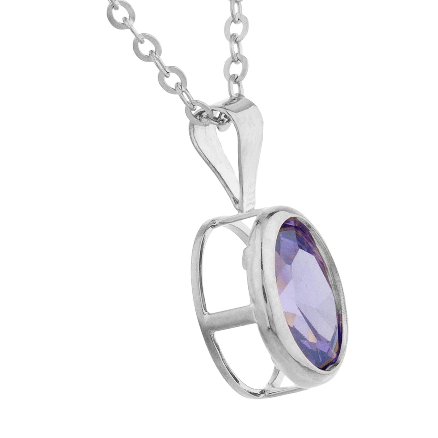 14Kt Gold Amethyst Oval Bezel Pendant Necklace