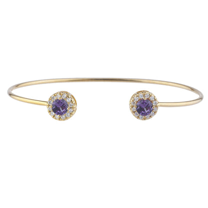 14Kt Gold Alexandrite Halo Design Bangle Bracelet