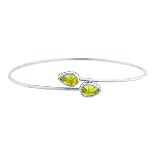 2 Ct Peridot Pear Bezel Bangle Bracelet .925 Sterling Silver