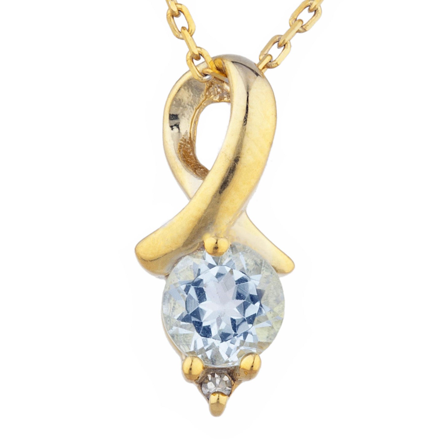 14Kt Yellow Gold Plated Genuine Aquamarine & Diamond Round Design Pendant