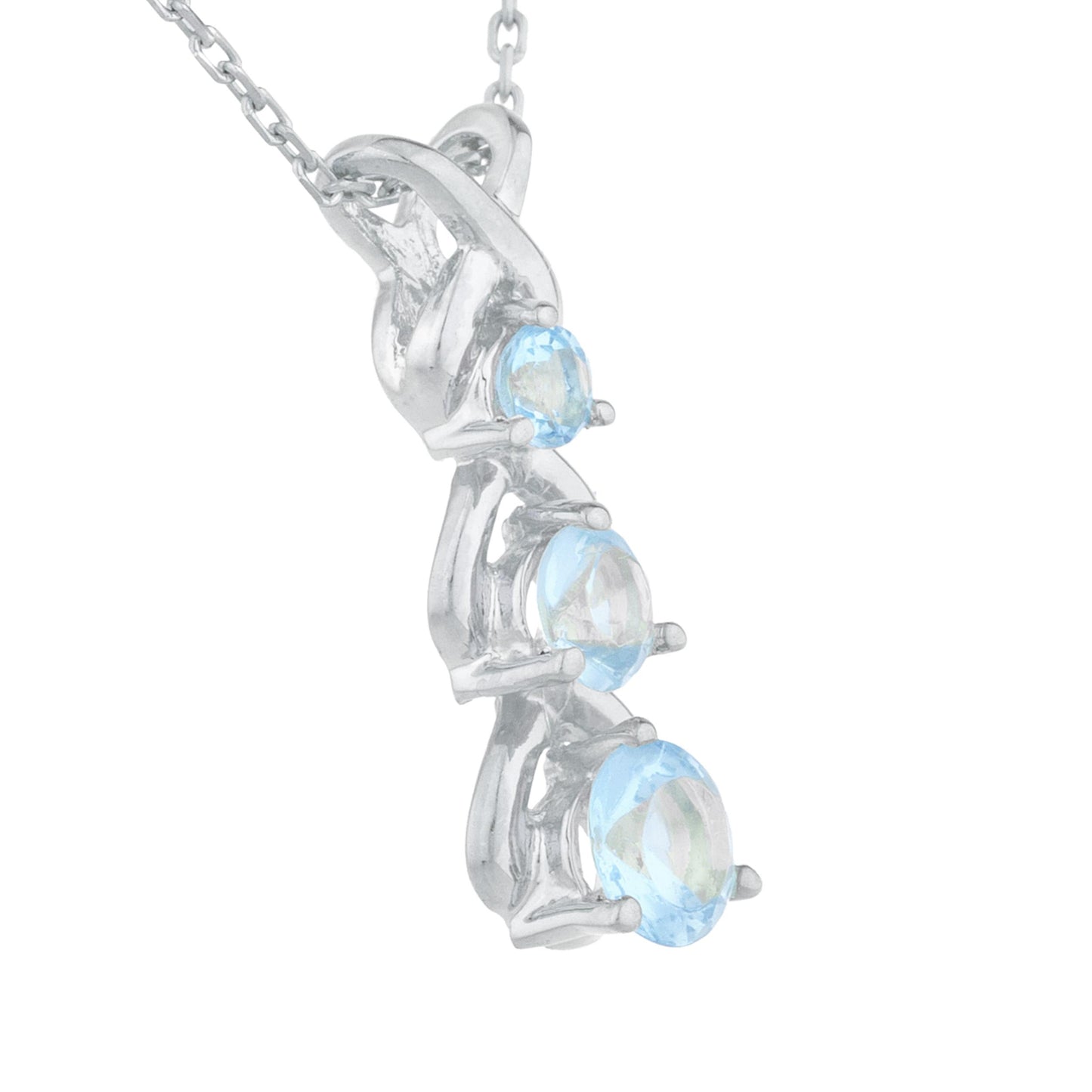 Blue Topaz Round Past Present Future Pendant .925 Sterling Silver