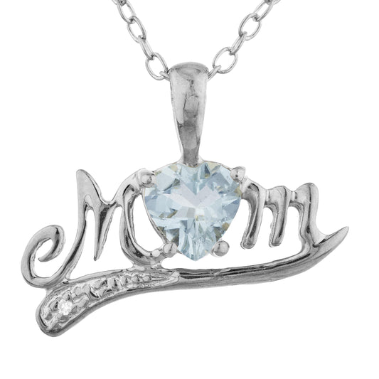 0.50 Ct Aquamarine & Diamond Heart Mom Pendant .925 Sterling Silver