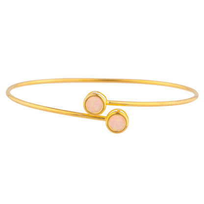 14Kt Yellow Gold Plated Pink Opal Round Bezel Bangle Bracelet